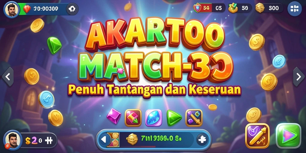 Tangkapan layar gameplay seru AKARTOTO dengan kombinasi Match-3 yang menantang.