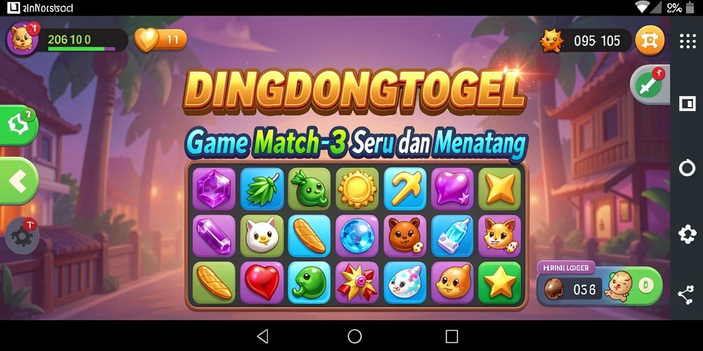 Tampilan gameplay DINGDONGTOGEL dengan elemen Match-3 yang memukau.