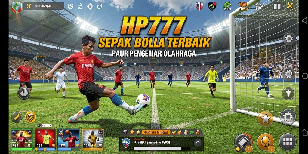 Screenshot utama HP777 menunjukkan aksi seru dalam permainan sepak bola.