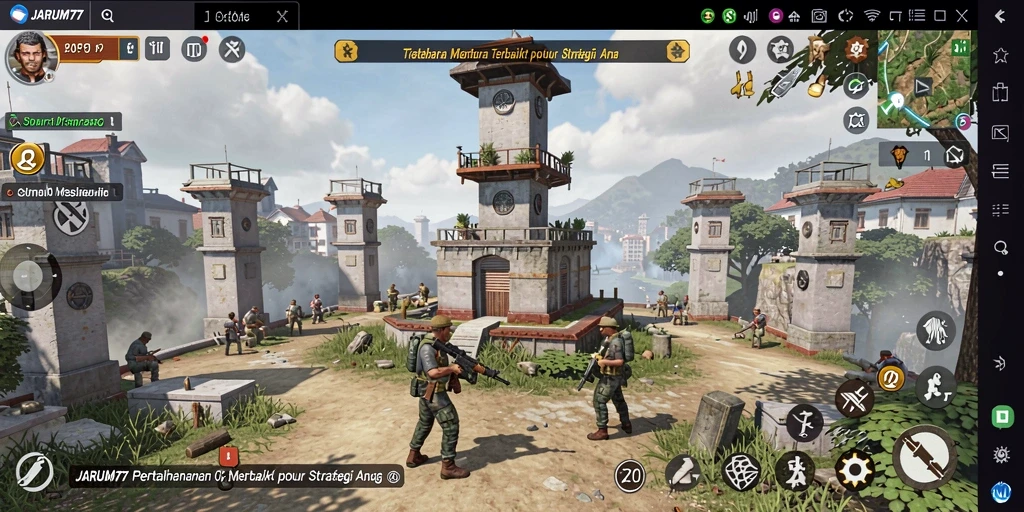 Tampilan gameplay menara pertahanan yang memukau dalam JARUM77.