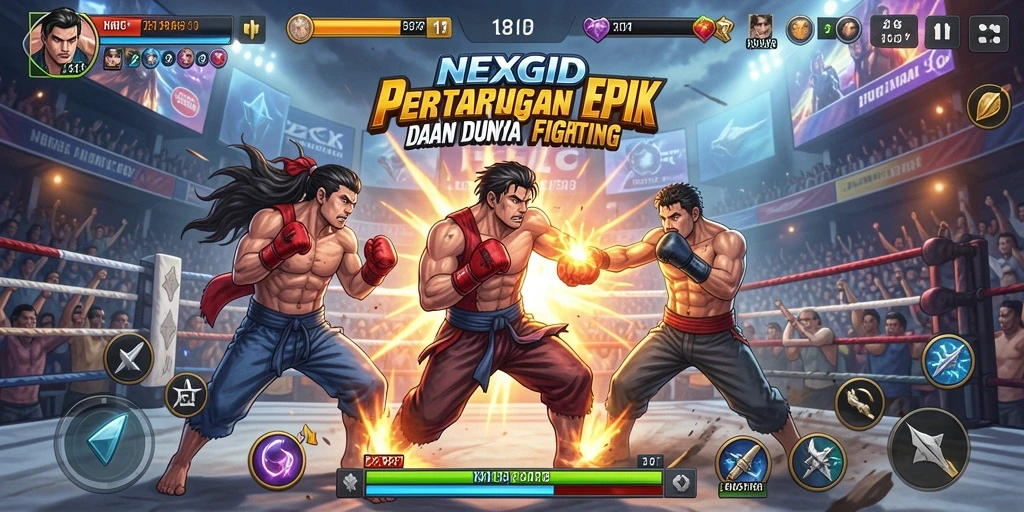 Tampilan gameplay NEXGID yang penuh aksi pertarungan.