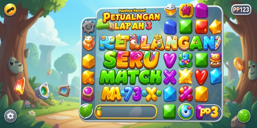 Tangkapan layar PP123 menampilkan gameplay seru saat mencocokkan permata.