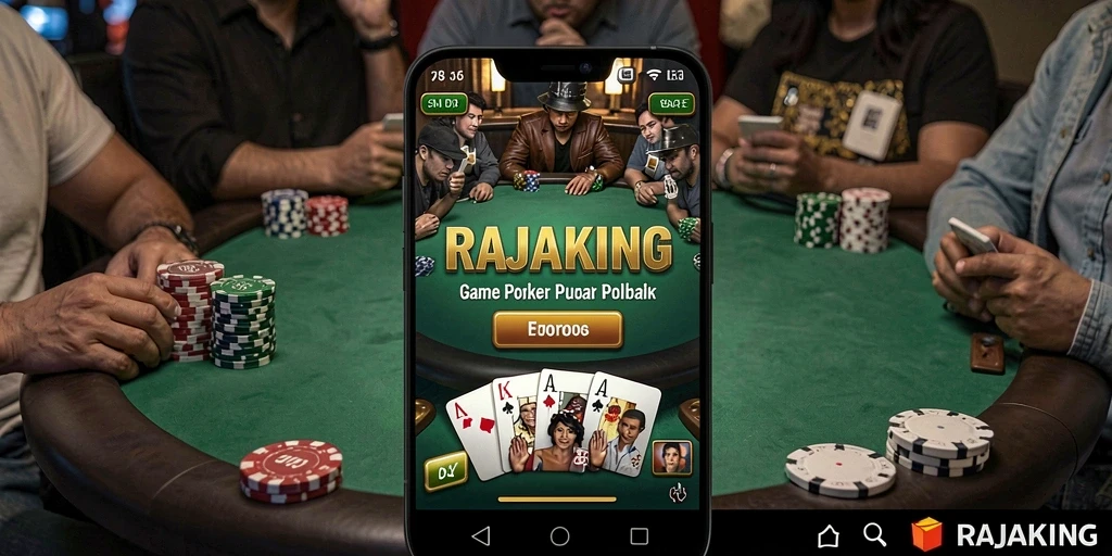 Tampilan gameplay seru di RAJAKING dengan banyak pemain Poker.