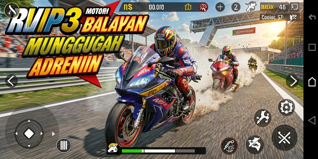 Tampilan gameplay balapan motor yang seru dan menegangkan.