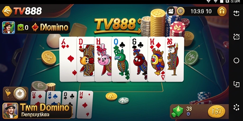 Screenshot dari gameplay seru TV888 yang menampilkan pemain Domino.